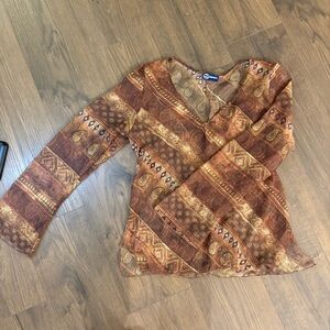 Y2K Sheer Top With Flared Sleeves